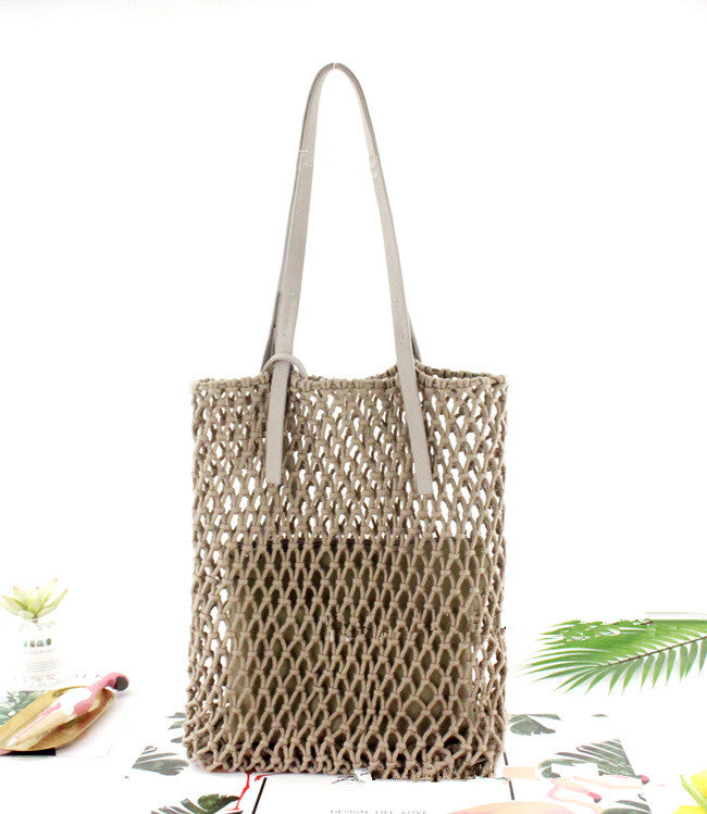 Leather Bottom Cotton Thread Net Pocket Hand-tie Hollow Straw Woven Bag - Congratulations You Are an Inventor -Gifts and Swag