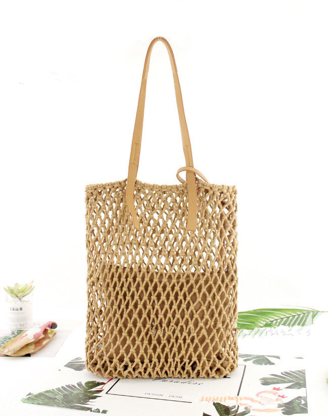 Leather Bottom Cotton Thread Net Pocket Hand-tie Hollow Straw Woven Bag - Congratulations You Are an Inventor -Gifts and Swag