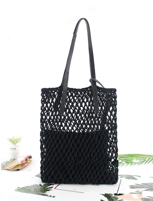 Leather Bottom Cotton Thread Net Pocket Hand-tie Hollow Straw Woven Bag - Congratulations You Are an Inventor -Gifts and Swag