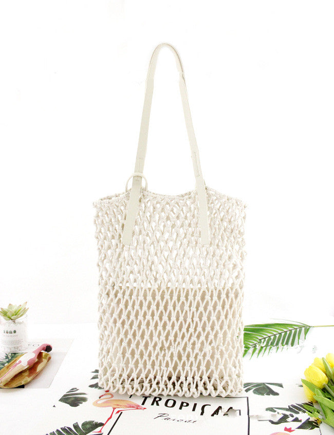 Leather Bottom Cotton Thread Net Pocket Hand-tie Hollow Straw Woven Bag - Congratulations You Are an Inventor -Gifts and Swag